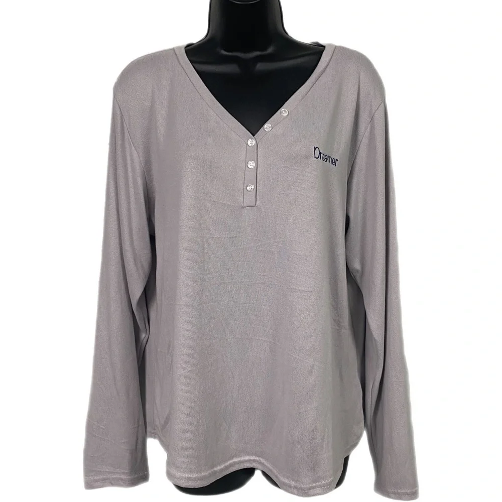 PJ‎ Couture Women’s Dreamer Button Up Pajama Top Gray Size XL